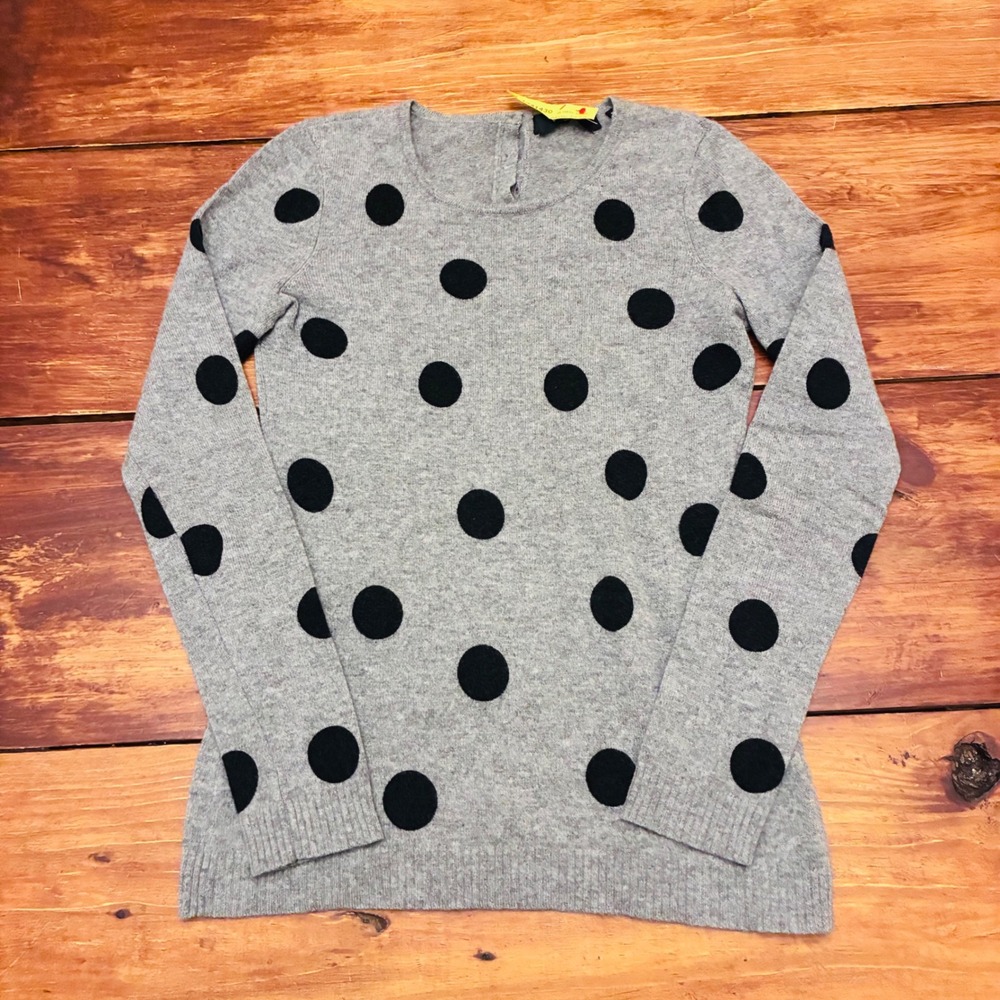 Saks Fifth Avenue Cashmere Polka Dot‎ Sweater Womens Small Gray Black Soft *FLAW